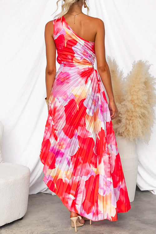 Pleated One-Shoulder Flowy Dress
