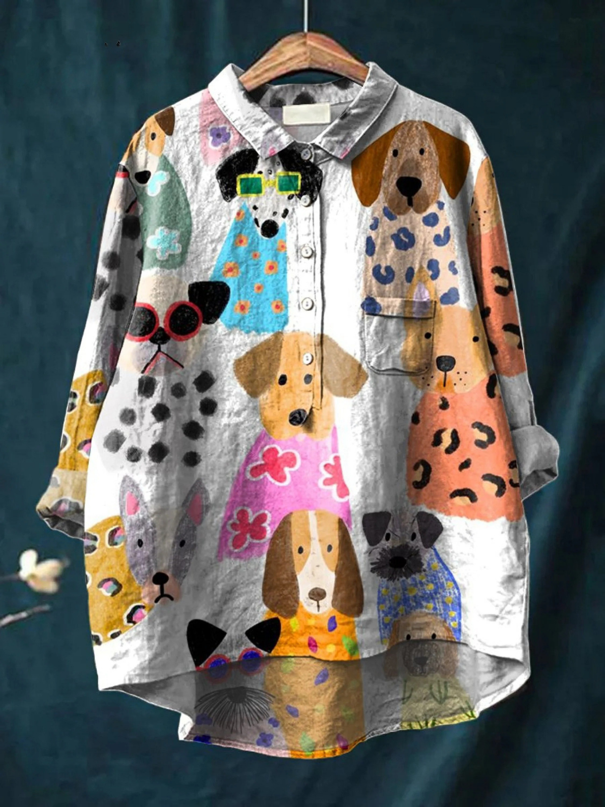 Brigitte | Women's Colorful Fun Cartoon Puppy Print Casual Shirt