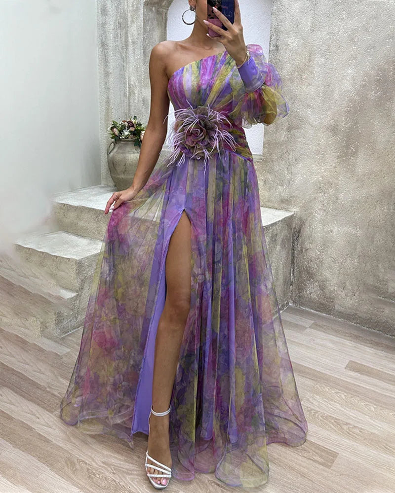 Asymmetrical One-Sleeve Split Dress