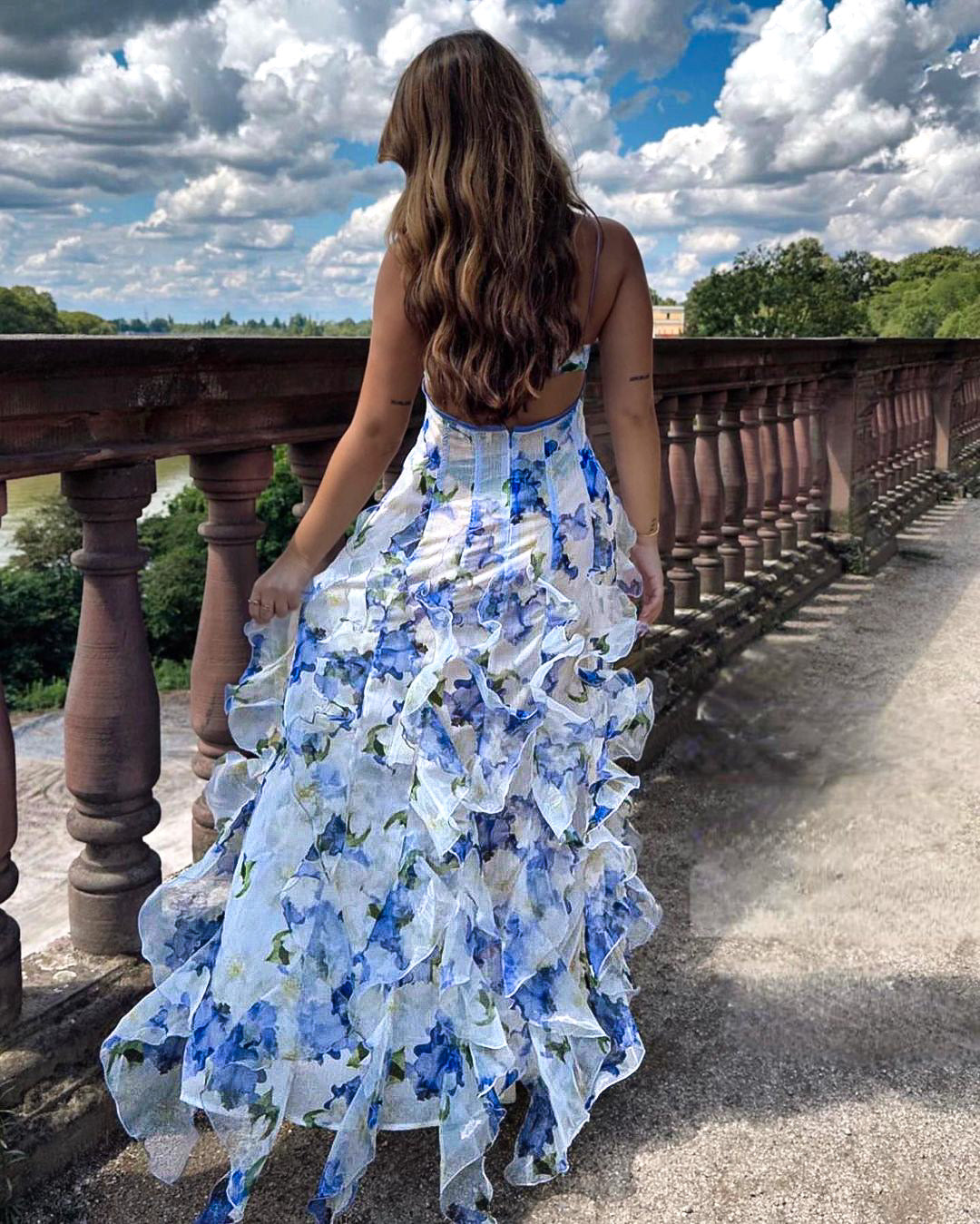 Ruffled Floral Midi Dress