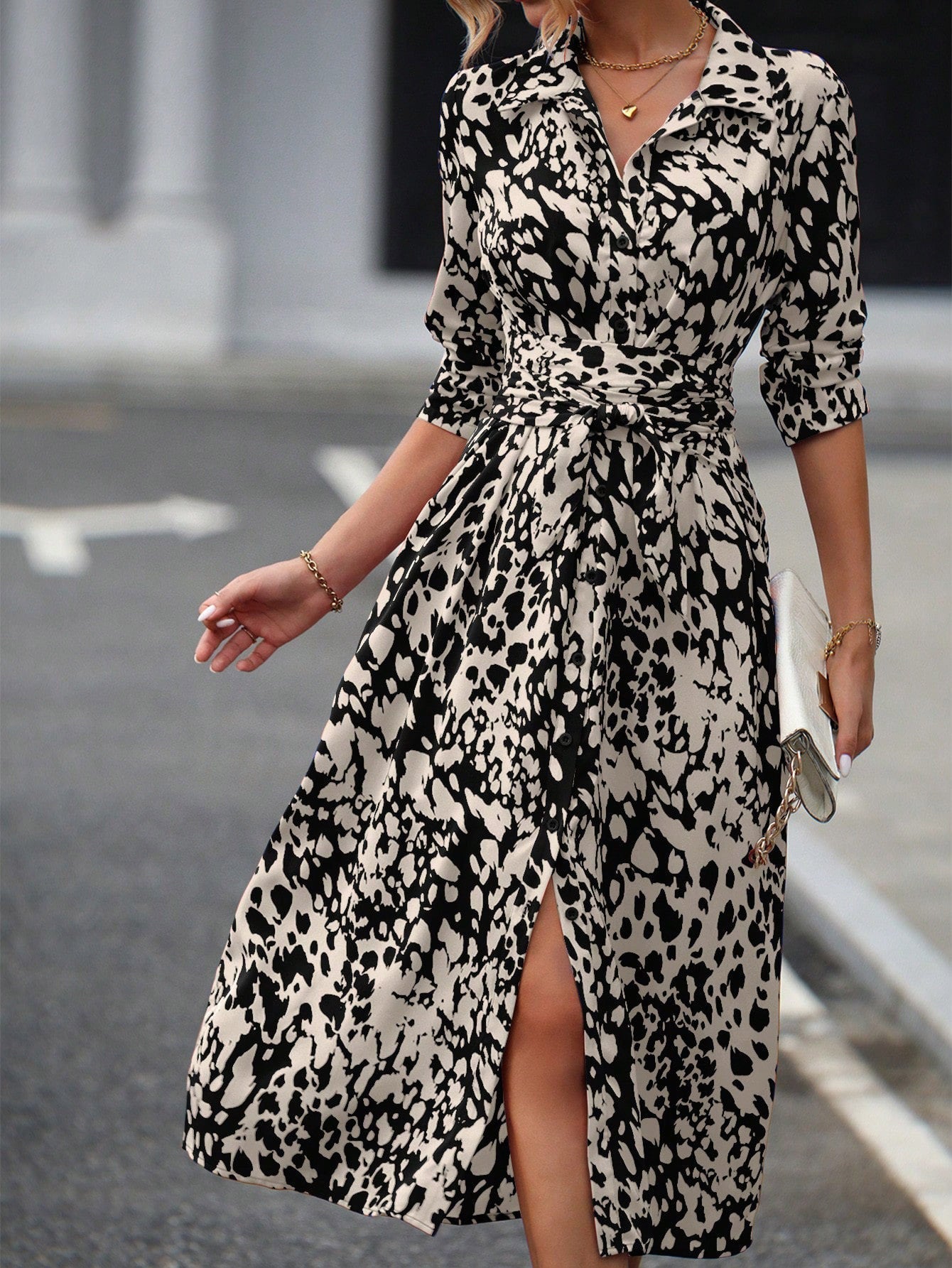 Geometric Print Shirt Dress
