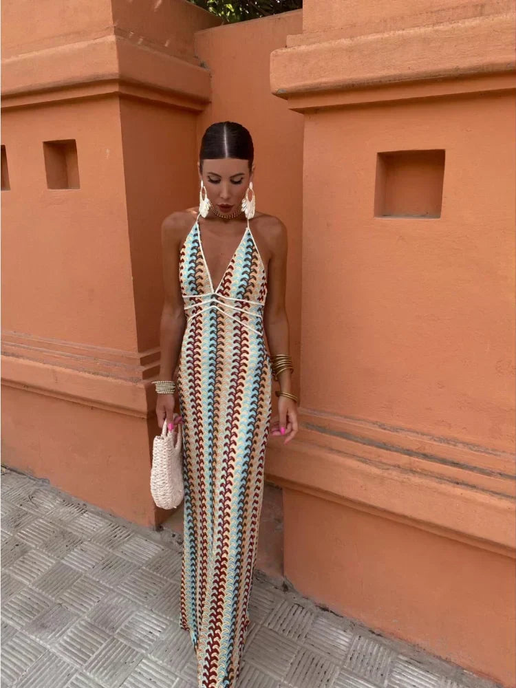 Backless V-Neck Maxi Dress