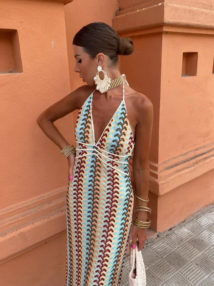 Backless V-Neck Maxi Dress