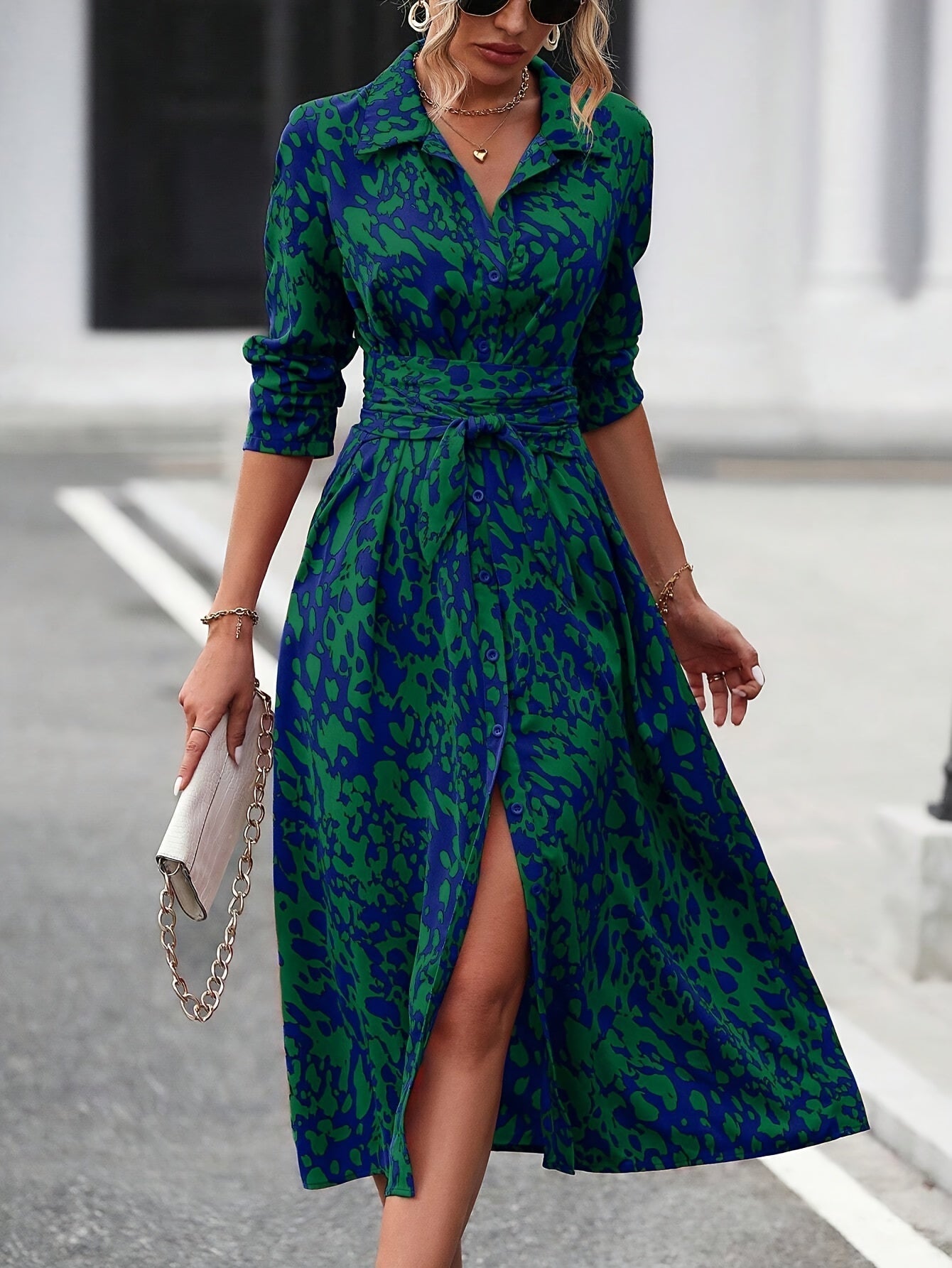 Geometric Print Shirt Dress