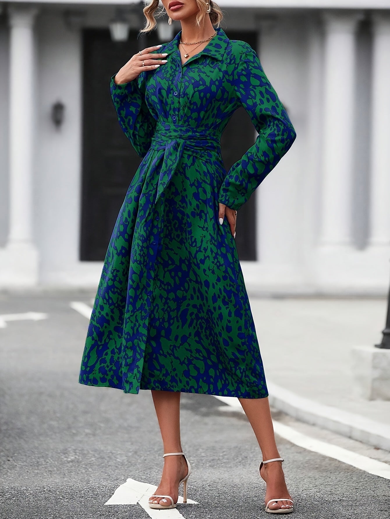 Geometric Print Shirt Dress