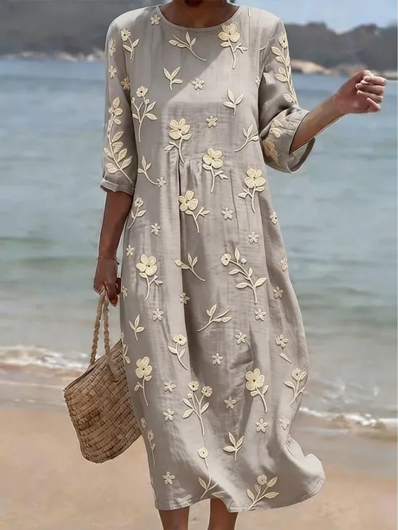 Simone | Embroidered Mid-Sleeve Dress