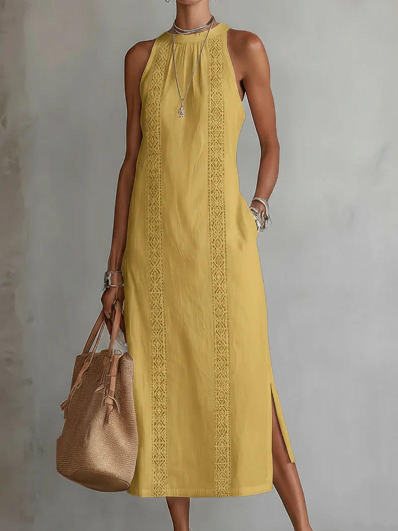 Yvonne | Sleeveless Lace Detail Midi Dress