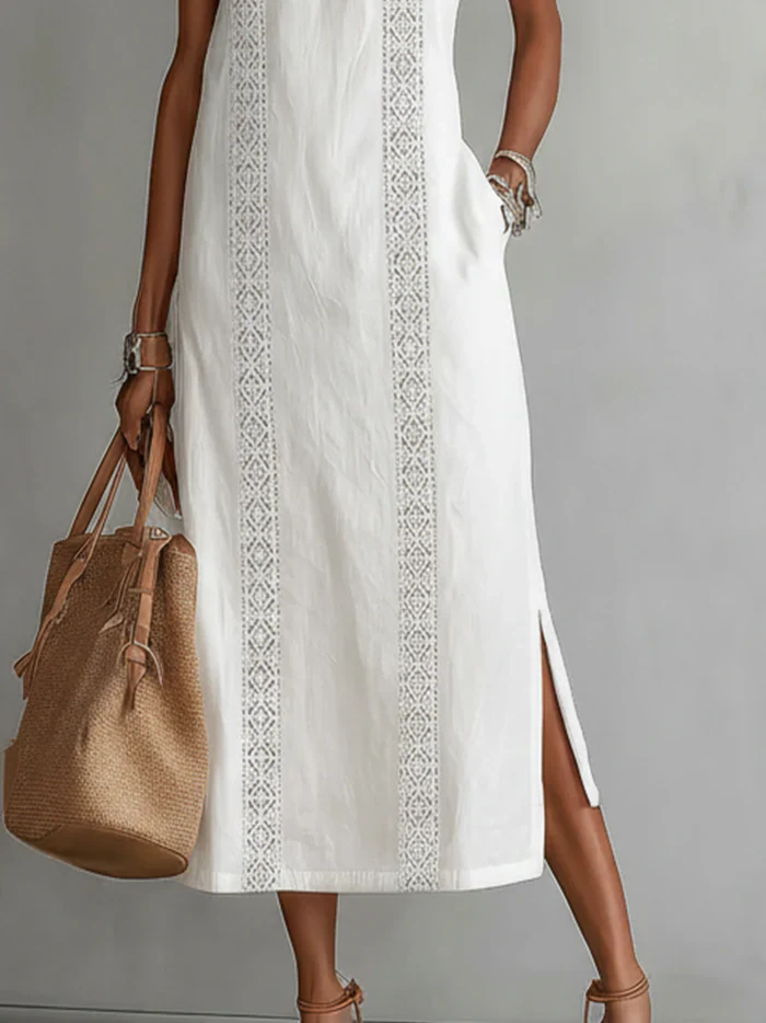 Tamara | Sleeveless Lace Detail Midi Dress