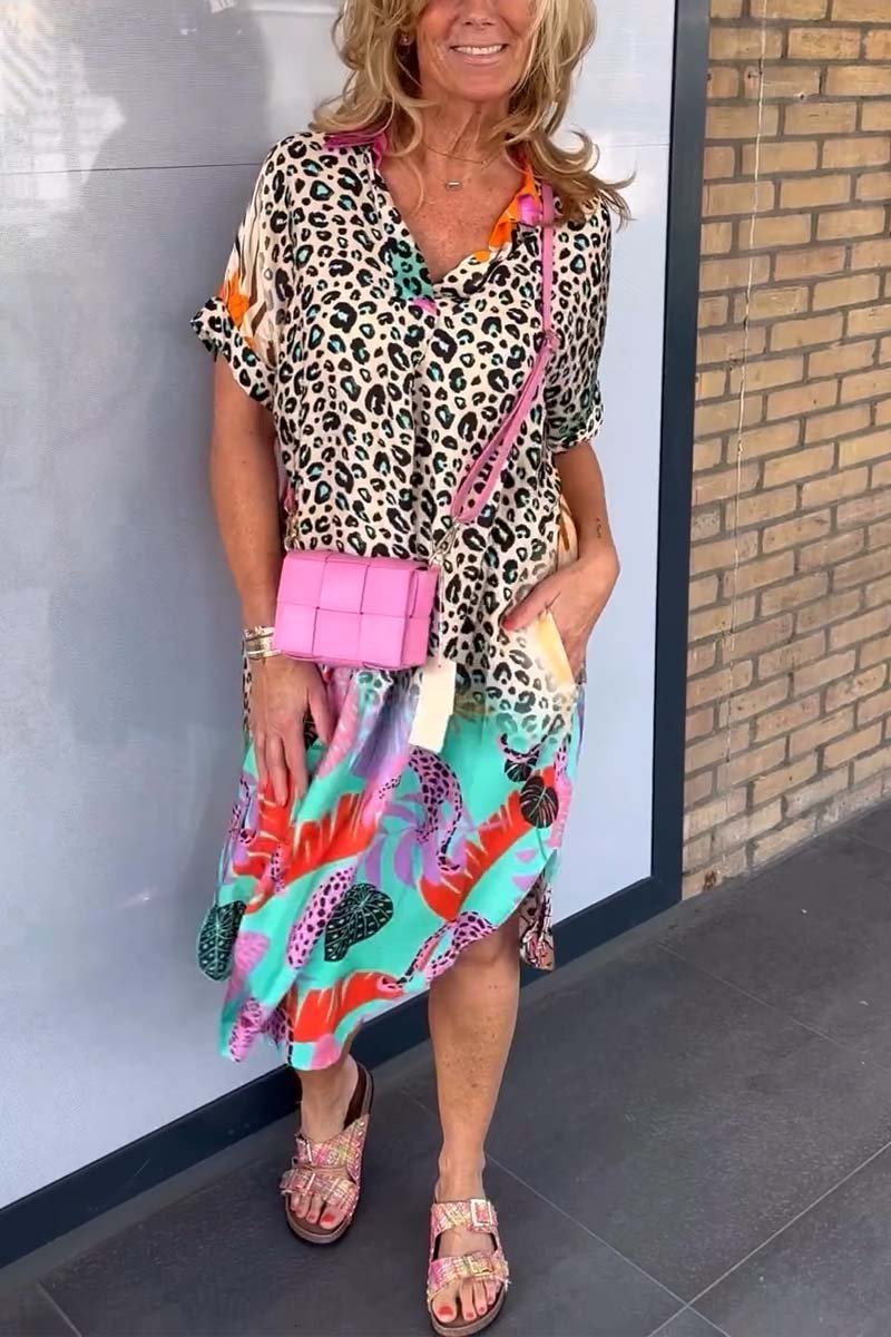 Relaxed Leopard Print Midi Dress
