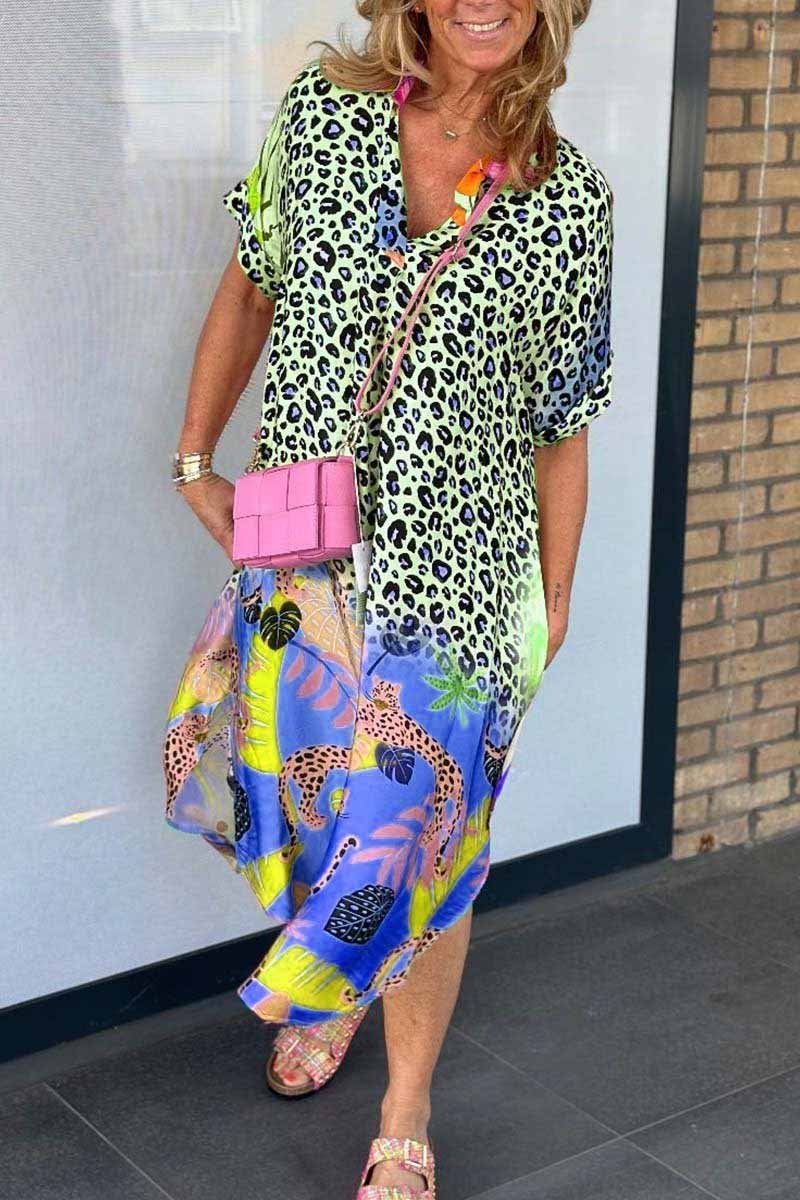 Relaxed Leopard Print Midi Dress