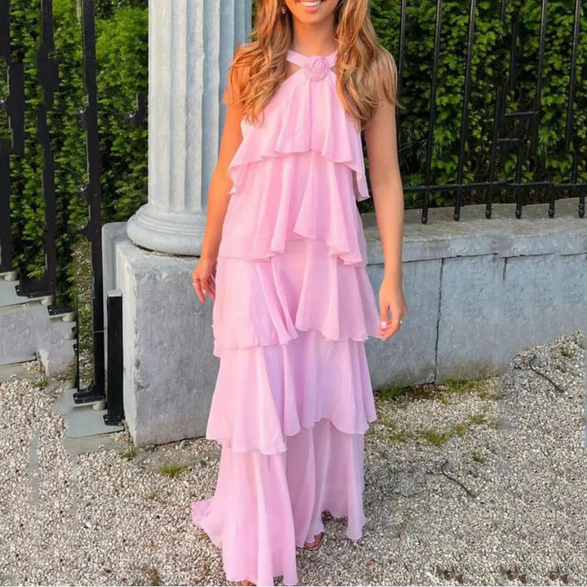 Halterneck Ruffle Maxi Dress