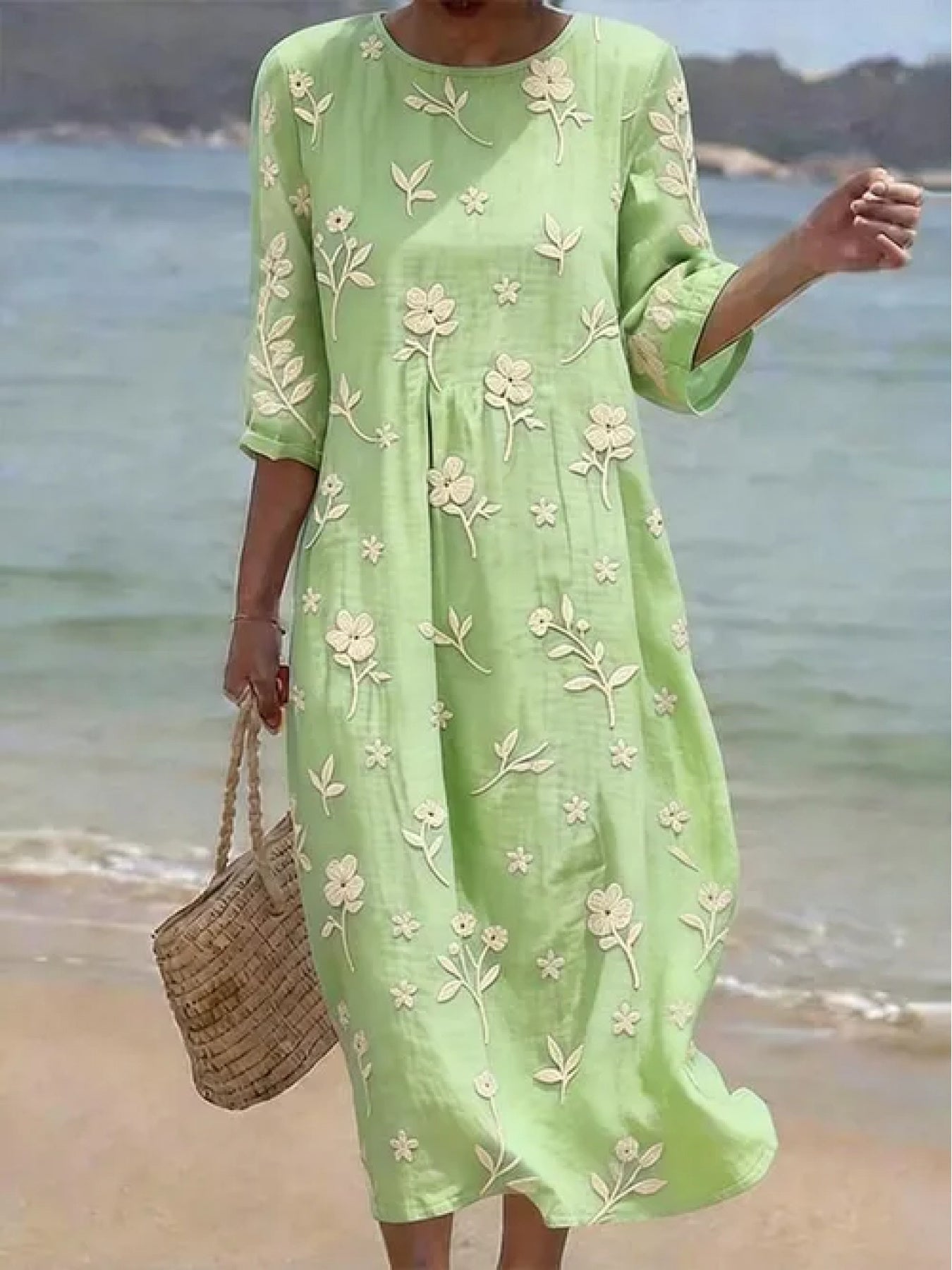 Margaret | Embroidered Mid-Sleeve Dress