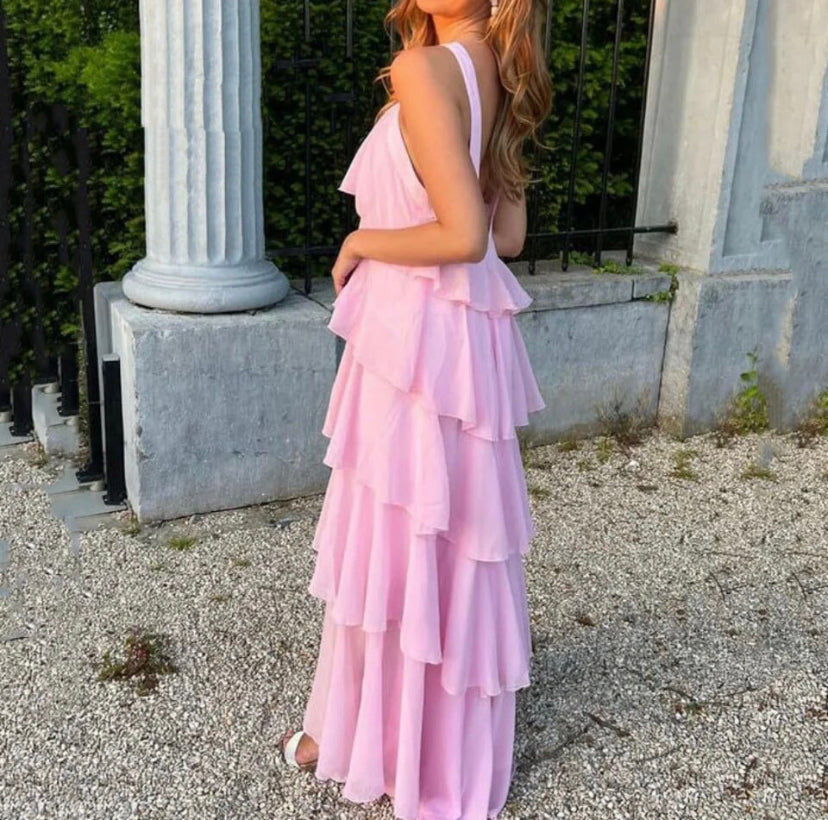 Halterneck Ruffle Maxi Dress