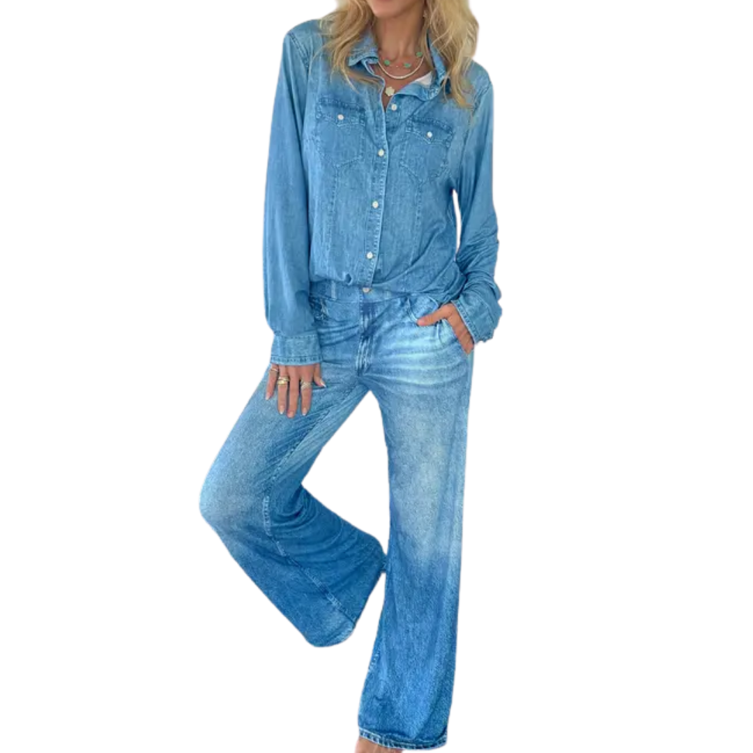 DEMI™ – Soft Denim-Print Lounge Pajama Set