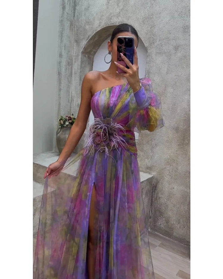 Asymmetrical One-Sleeve Split Dress