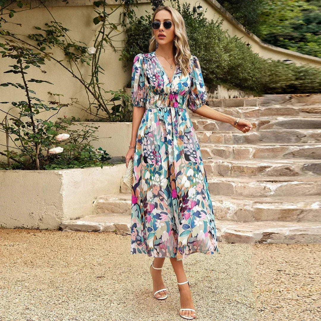 V-Neck Draped Elegance Dress